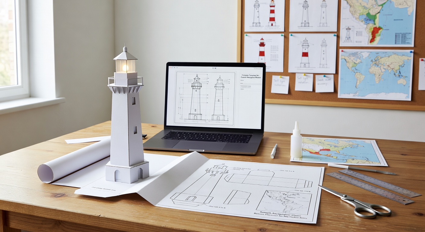 Kinder bauen Modell-Leuchttürme mit Solarenergie und Navigationskomponenten aus druckbaren Vorlagen