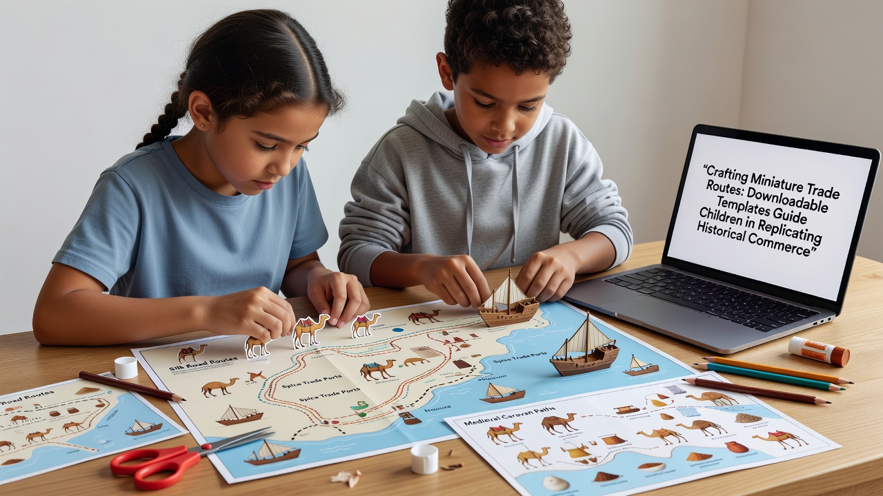Detailansicht eines Miniaturmodells mit Schnüren als Handelswege und markierten Stationen