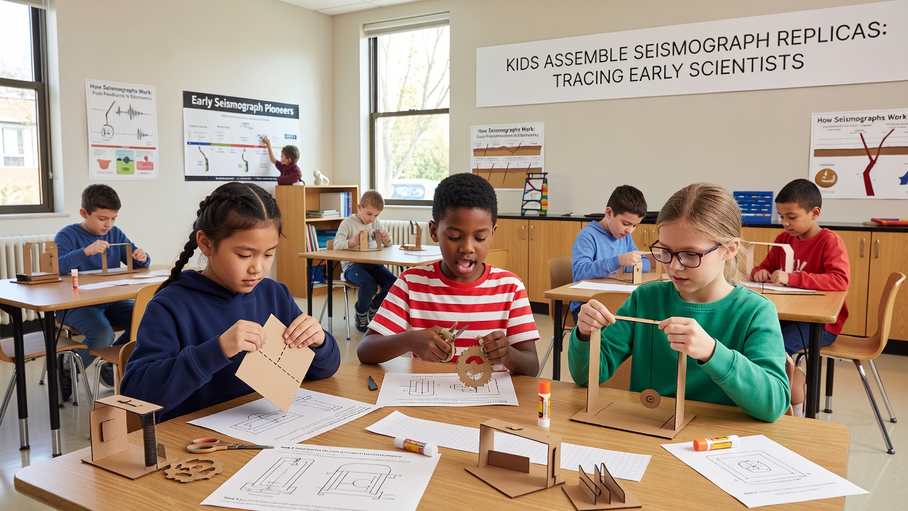 Kinder analysieren Seismogramme aus Gartenexperimenten und protokollieren Daten in Logbuch-Apps